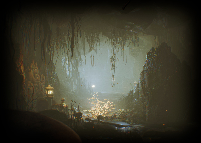 An adventurer in a strange cavern